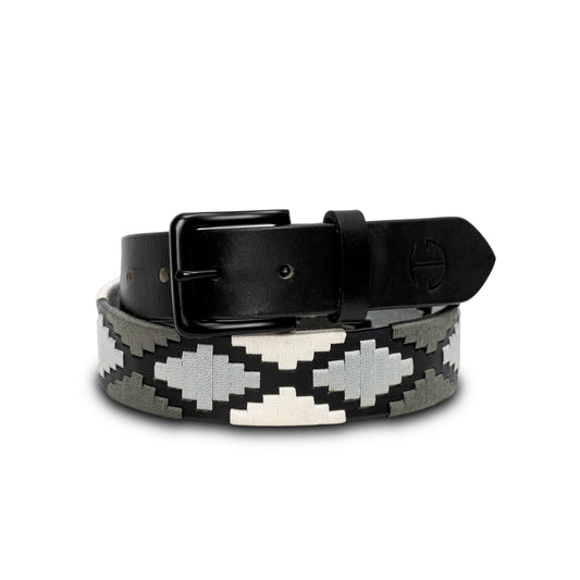 Sierra Blanca -Gunmetal Grey, Silver & Pearl Black Leather Polo Belt