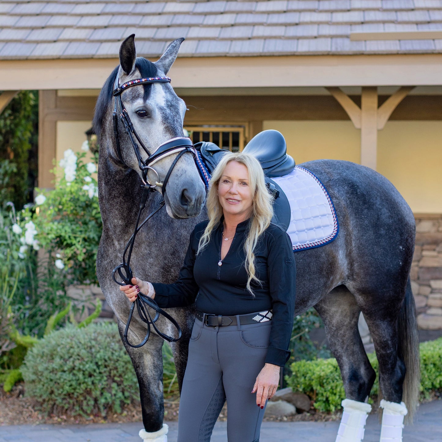 Sierra Blanca -Gunmetal Grey, Silver & Pearl Black Leather Polo Belt