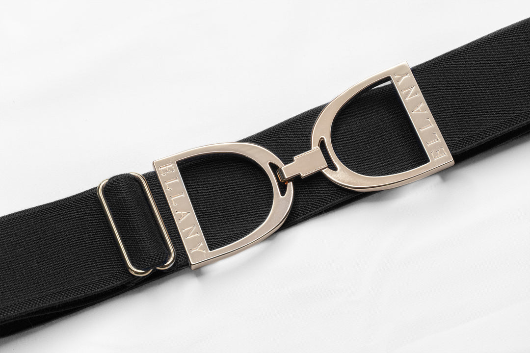 ELLANY EQUESTRIAN BLACK - 1.5" GOLD STIRRUP ELASTIC BELT