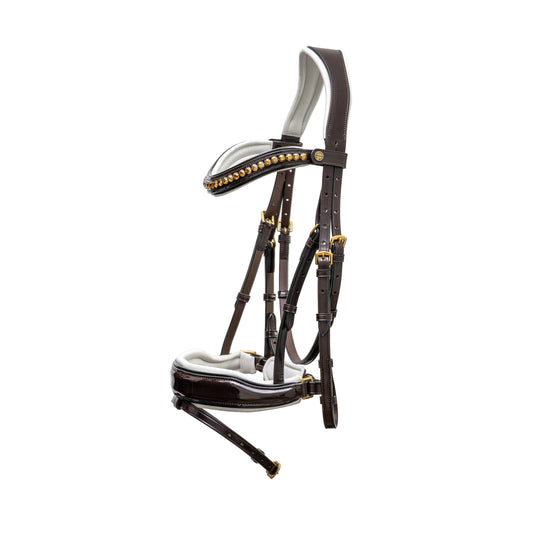 The ASCOT Brown Patent Leather Snaffle Bridle