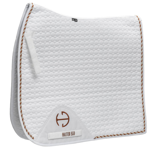 European Cotton Dressage Saddle Pad - White & Rust Twist Trim