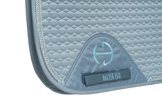 European Cotton Dressage Saddle Pad - Light Blue with Crystals & Light Blue/Silver Twisted Rope Trim