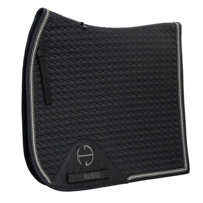 European Cotton Dressage Saddle Pad - Black with Crystal & Gunmetal Trim