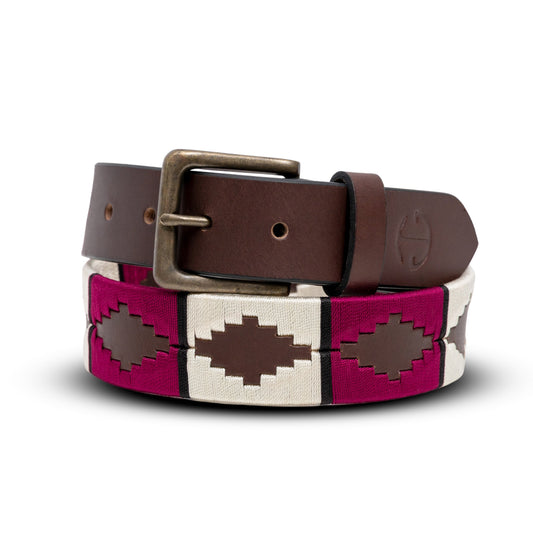 Rosado Bravo - Magenta, Cream & Brown Leather Polo Belt