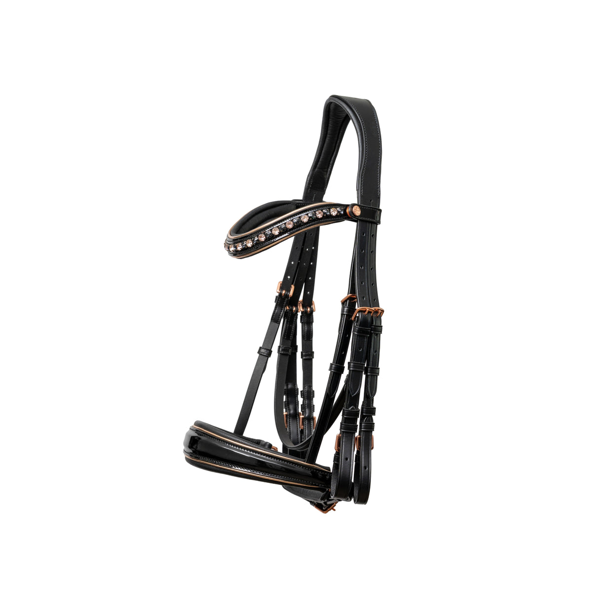 The AURELIA Black Patent & Rose Gold Double Bridle