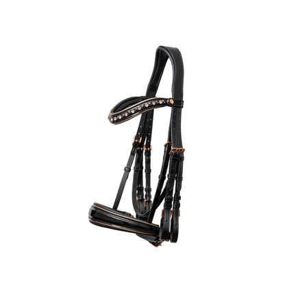 The AURELIA Black Patent & Rose Gold Double Bridle