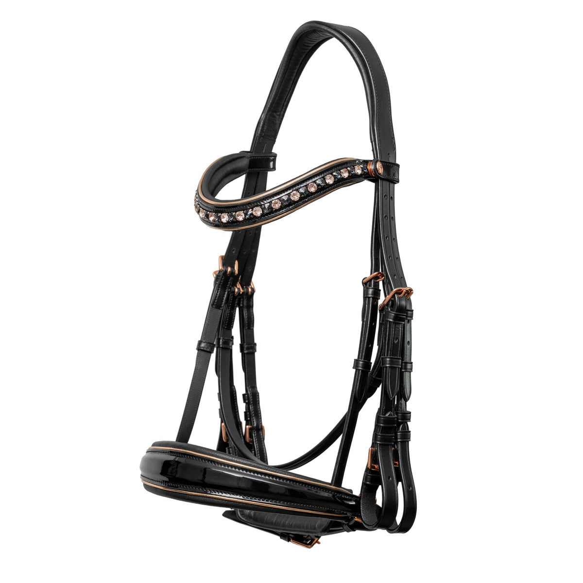 The AURELIA Black Patent & Rose Gold Double Bridle