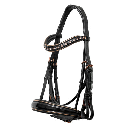 The AURELIA Black Patent & Rose Gold Double Bridle