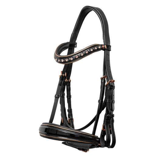 The AURELIA Black Patent & Rose Gold Double Bridle