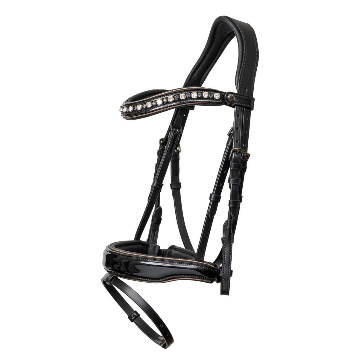 The OCALA Black Patent Leather Snaffle Bridle With Removable Flash