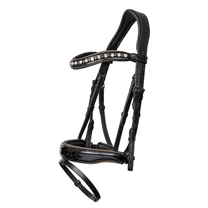 The OCALA Black Patent Leather Snaffle Bridle With Removable Flash