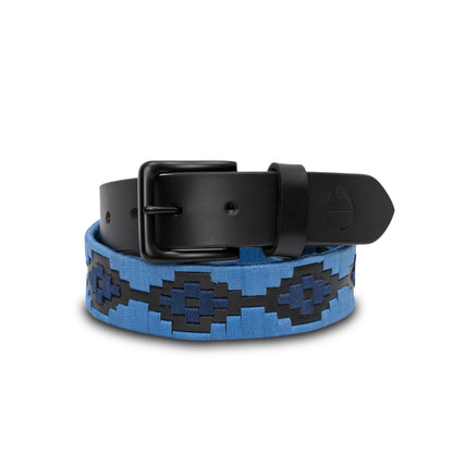 Azul Nocturno - Midnight  & Sky Blue Black Leather Polo Belt