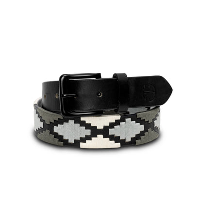Sierra Blanca  -Gunmetal Grey, Silver & Pearl Black Leather Polo Belt