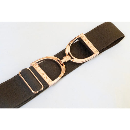 Huston x Ellany® BROWN - 1.5" Rose Gold Stirrup Elastic Belt