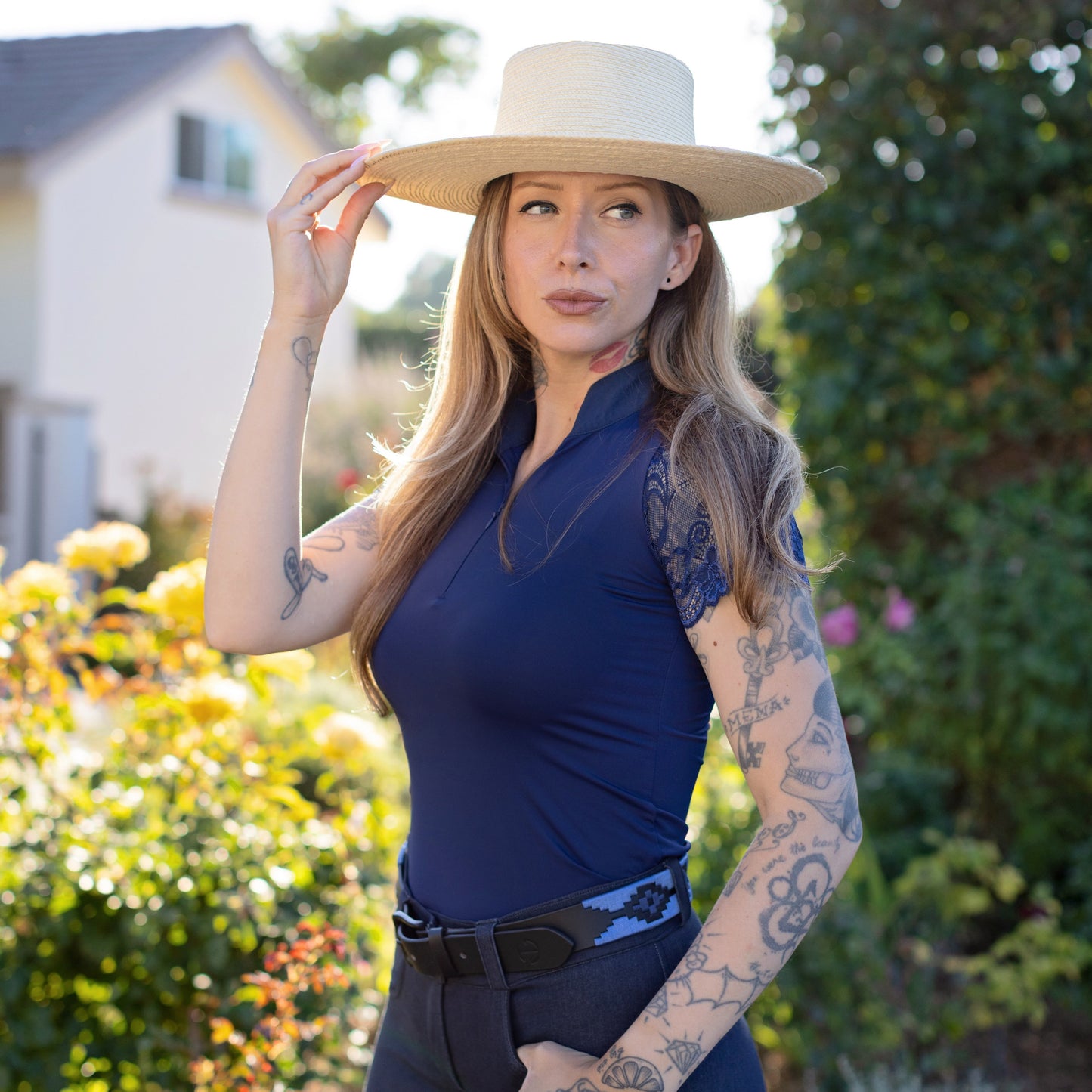 Azul Nocturno - Midnight  & Sky Blue Black Leather Polo Belt