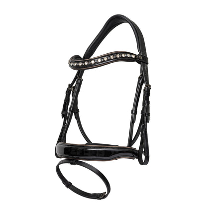 The OCALA Black Patent Leather Snaffle Bridle With Removable Flash