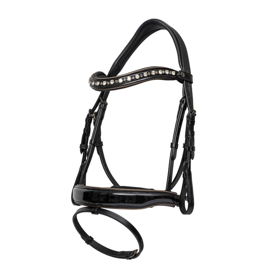 The OCALA Black Patent Leather Snaffle Bridle With Removable Flash