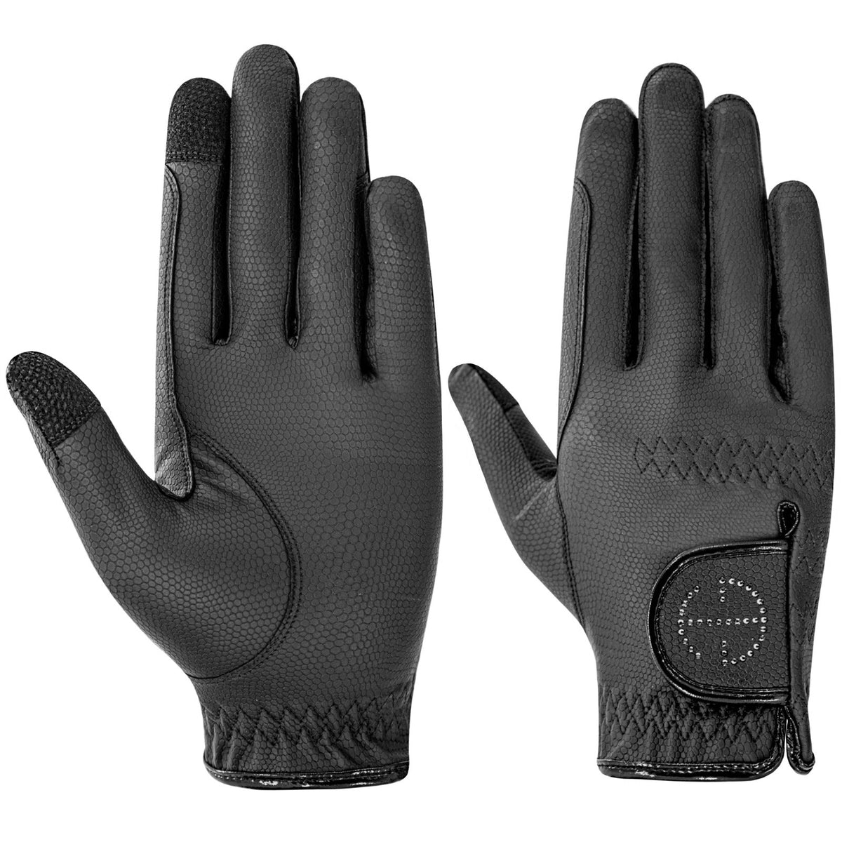 Halter Ego® Riding Gloves - Black & Black Diamond Crystal Logo
