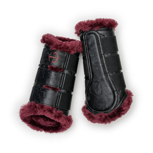 Romance Collection Brushing Boots - Black & Crimson Rose