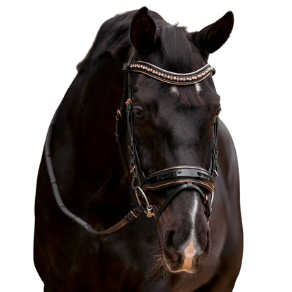 Aurelia Rose Gold Black Patent Snaffle Bridle with Removable Flash