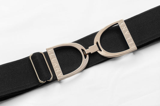 ELLANY EQUESTRIAN BLACK - 1.5" GOLD STIRRUP ELASTIC BELT