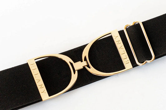 ELLANY EQUESTRIAN BLACK - 2" GOLD STIRRUP ELASTIC BELT